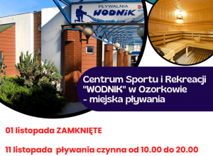 Praca pływalni w listopadzie